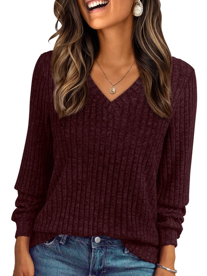AUTOMET Womens V Neck Long Sleeve Shirt Fall Fashion Tops Tunic Dressy Casual Sweater Clothes Cute Trendy Work Outfits 2025