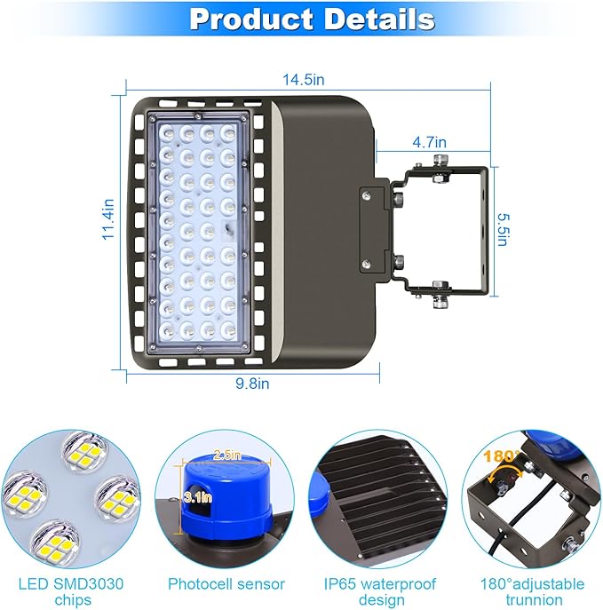 22500LM LED Parking lot Lights Commercial with Trunnion Eqv 600W Bright Wall Mount Dusk to Dawn 150W LED FloodLights Outdoor 85-277V IP65 Waterproof 5500K Shoebox Barn Light for Yard