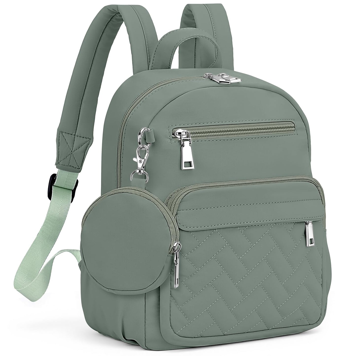 SYTRAH Mini Backpack for Women Small Backpack Purse, Anti Theft Backpack Waterproof Lightweight Puffer Back packs for Travel, Work with Coin Purse Green