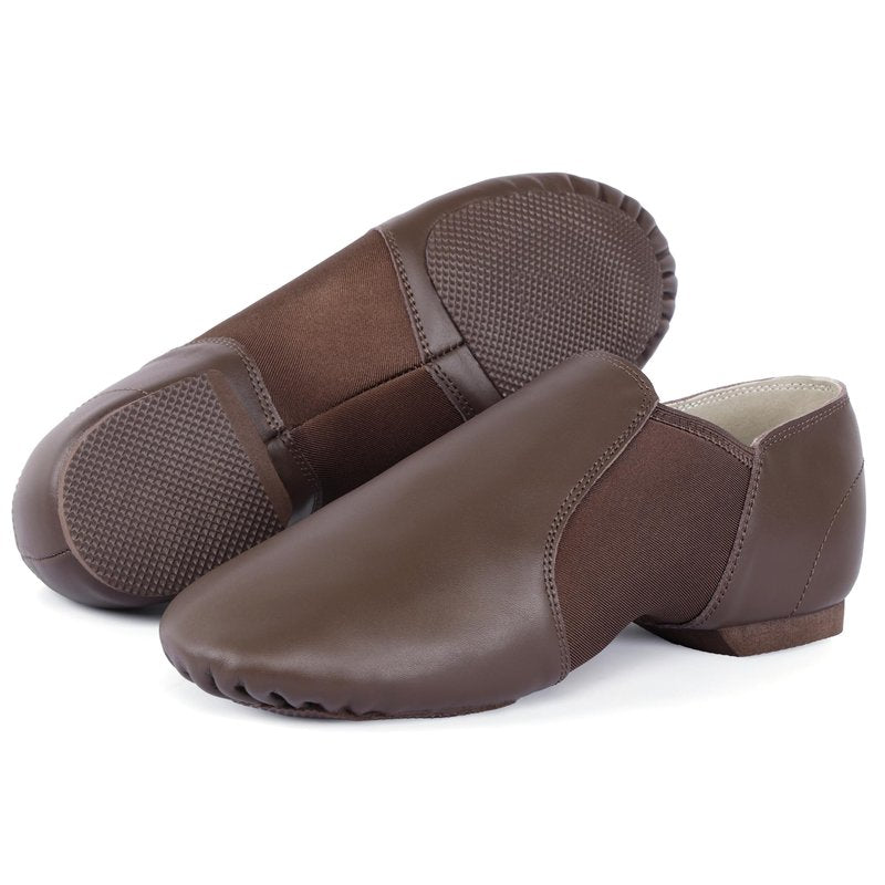 Linodes Unisex Leather Upper Jazz Shoe Slip-on Dance Shoes for Women and Men Coffee 10.5M