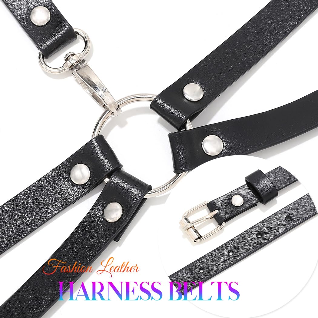 BODIY Black Leather Harness Belt Goth Adjustable Body Harness Punk Chest Belts Fashion Shoulder Strap Belt for Women (Black)