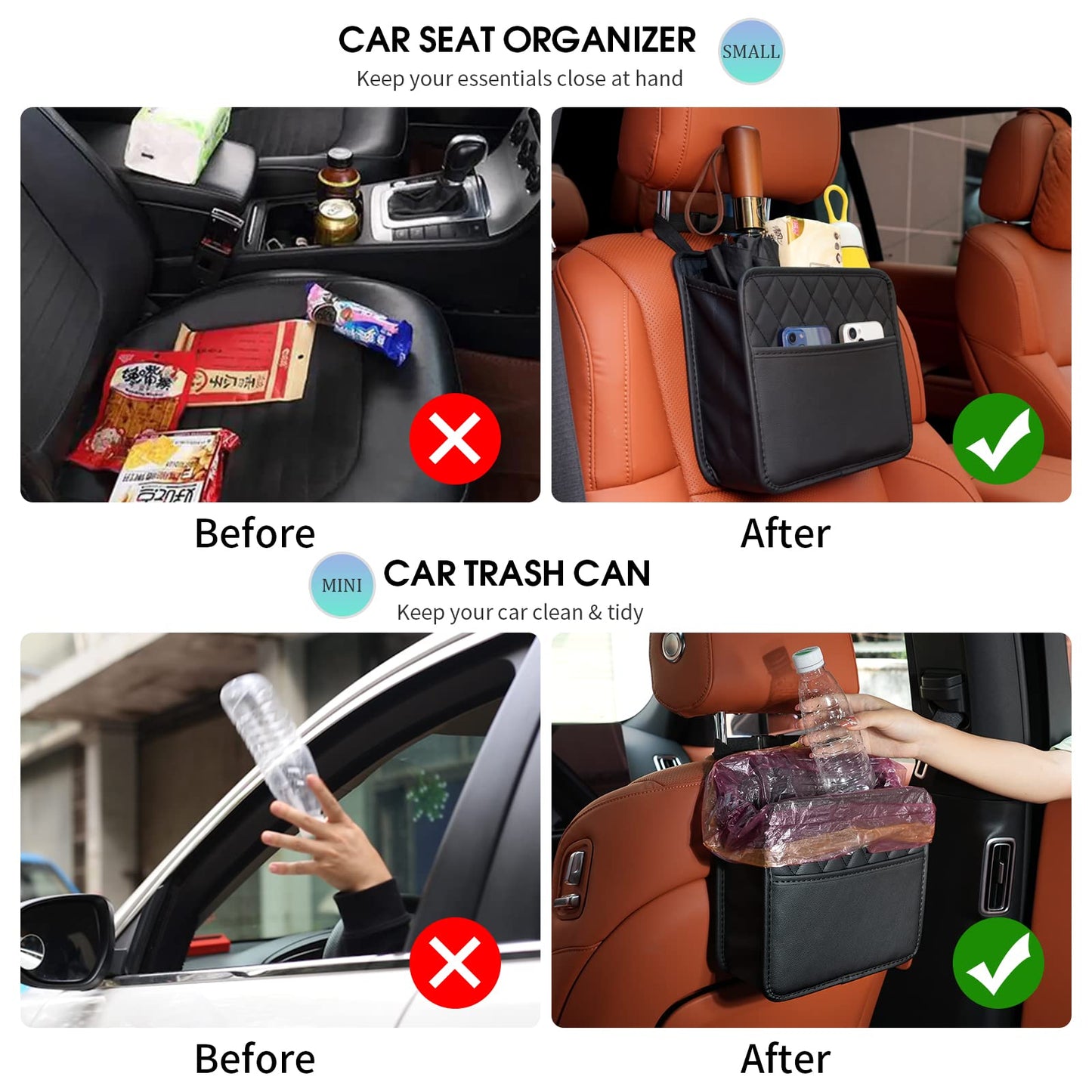 FrgKbTm 2Pack Car Seat Back Hanging Bag Car Document Holder Multi-Pocket Bottle Bag Storage Waterproof Pu Leather Box Organizer Travel Tidy Pouch Pocket Kids