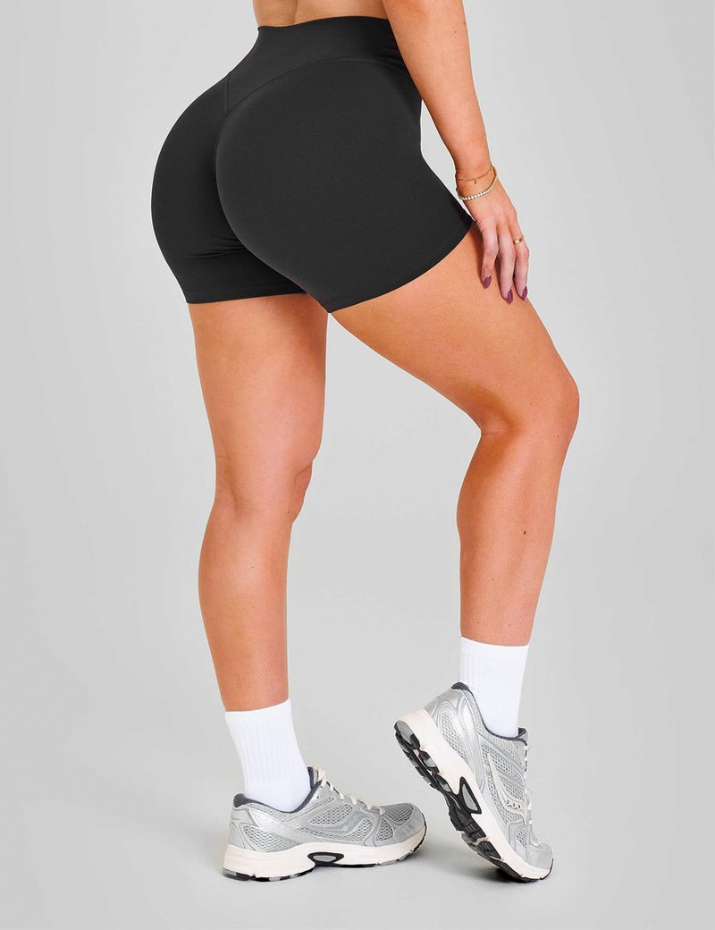 Unthewe Women's Workout Gym Biker Shorts High Waisted Athletic Booty Yoga Shorts with Tummy Control(U729-Black-S)