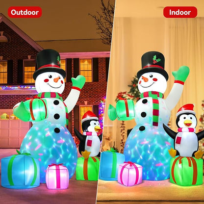 7 FT Christmas Inflatable Snowman Outdoor Decoration with Build-in Multicolor LEDs, Snowman with 4 Gifts Blow Up Inflatables Christmas for Yard Garden Lawn Xmas Holiday Decor
