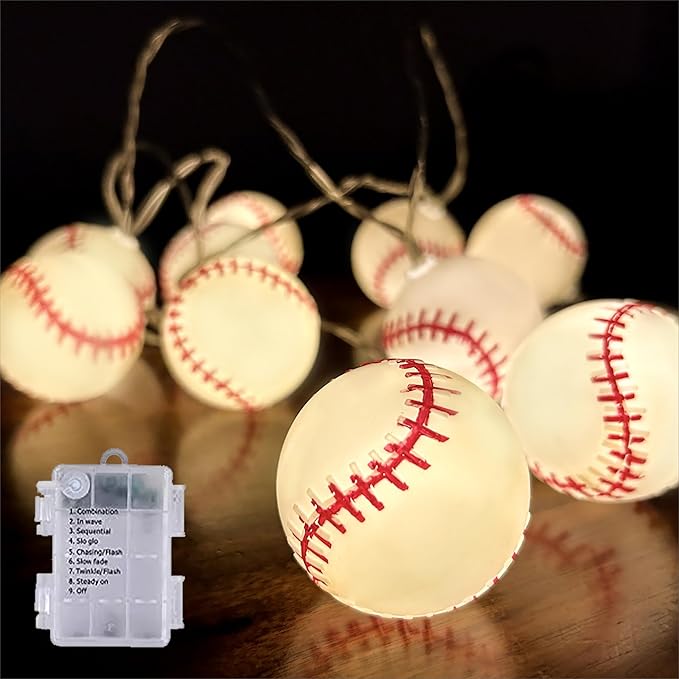Baseball String Lights 20 LED 14FT Baseball Decor Battery Powered Indoor/Outdoor for Boys Room Ball Sport Theme Party Decorative,Birthday,Football Lovers Gift (Baseball String Lights)