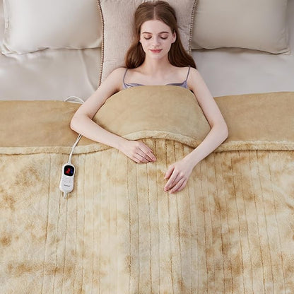 Guohaoi Heated Blanket Electric Throw, Soft Faux Rabbit Fur Electric Blanket with 10 Heating Levels 5 Sitting Timer Auto Off, Cozy Warm Heating Blankets, Machine Washable(72"×84" Beige)