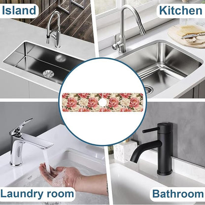 Beautiful Peony Sink Faucet Absorbing Mat Bright Peonies Super Absorbent Fast