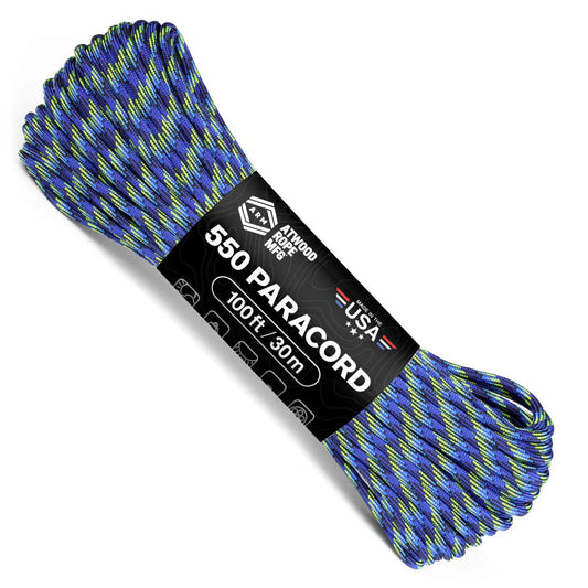 Atwood Rope MFG 550 Paracord 100 Feet 7-Strand Core Nylon Parachute Cord Outside Survival Gear Made in USA | Lanyards, Bracelets, Handle Wraps, Keychain (Hydro)