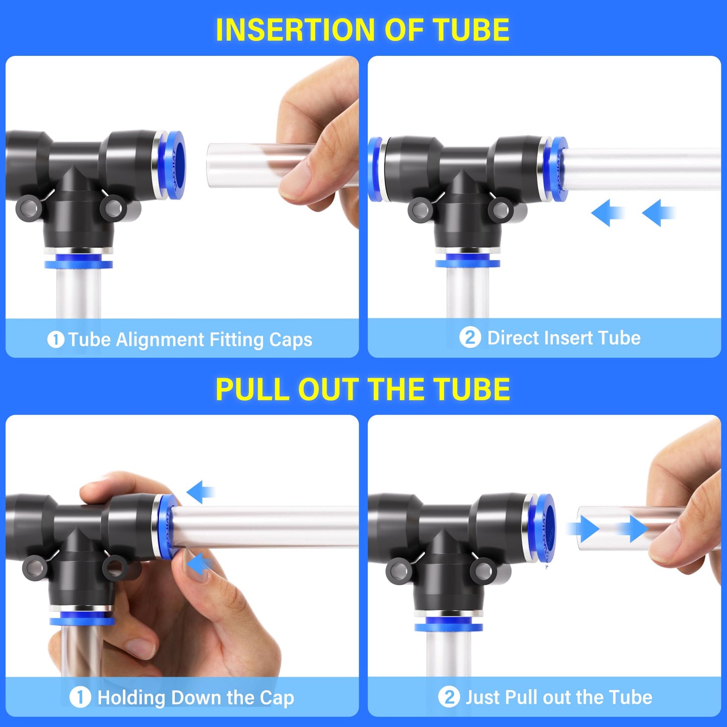 TAILONZ PNEUMATIC 1/4 Inch od Push to Connect Fittings Pneumatic Fittings Kit 10 Spliters+10 Elbows+10 tee+10 Straight (40 pcs)