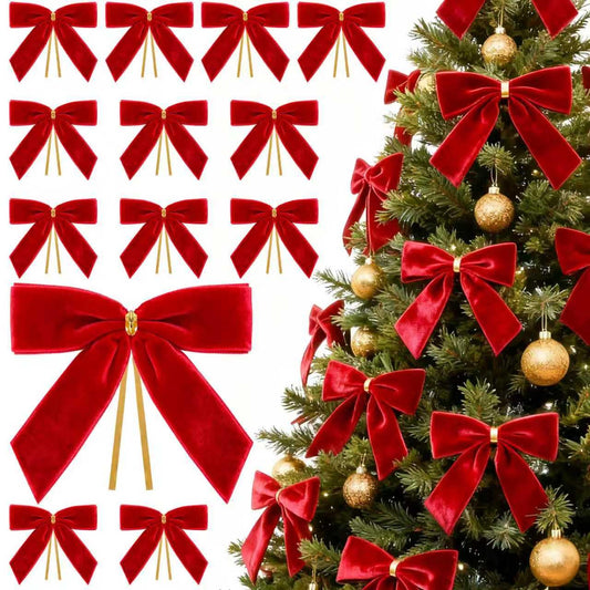 30PCs Red Bows for Christmas Tree, 3.5 x 3.5 Inch Red Velvet Bows Vintage Xmas Velvet Ribbon Bow Holiday Ornaments for Christmas Decoration Holiday Decor, Gift Wrapping and Wedding