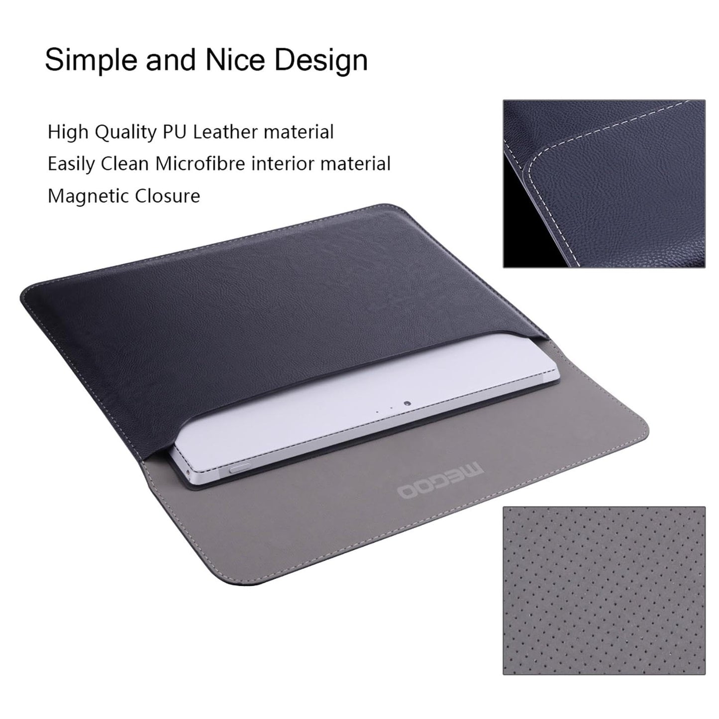 Megoo Protective Sleeve for Surface Laptop 7 15 Inch, / Surface Laptop Studio 14.4 Inch, Slim and Lightweight Leather protective Sleeve, Also Compatible for Microsoft Surface Book 13.5 Inch - Black