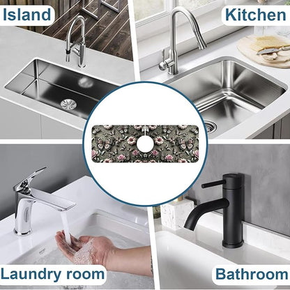 Cute Butterfly Sink Splash Guard Pink Flower Faucet Absorbing Mat Fast Drying