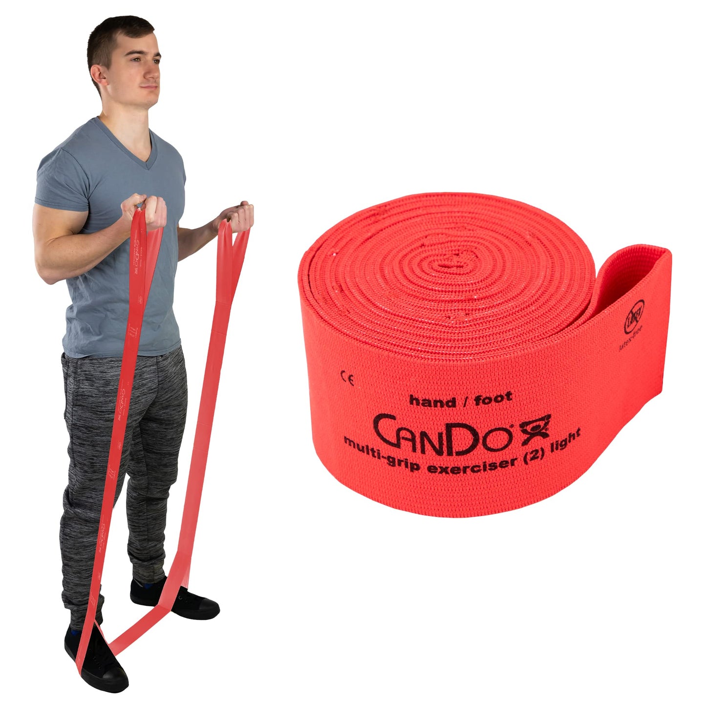 CanDo Multi-Grip 6 Foot Exercise Resistance Band with Hand/Foot Loops for Total Body Workouts, Training, Rehab, Stretching and Therapy