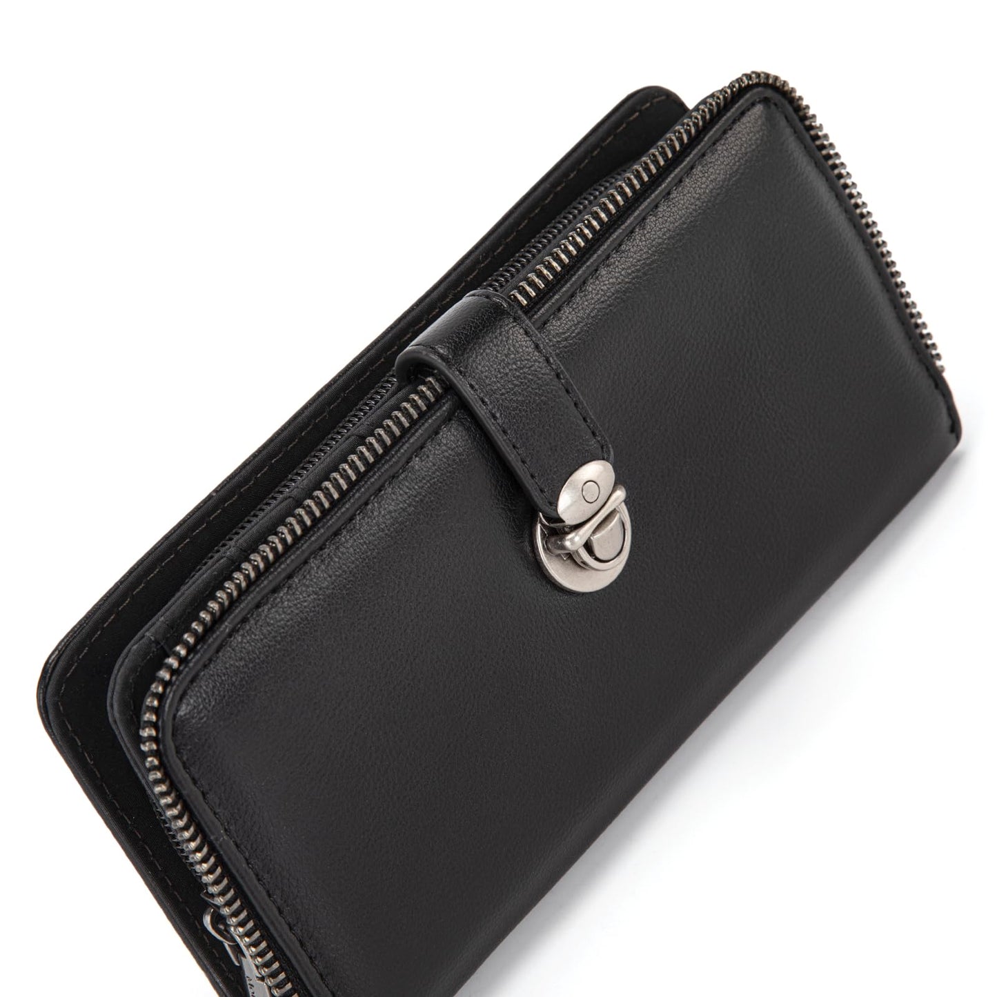Montana West Black Wallet for Women Large Capacity Wristlet Wallets, Card Cases & Money Organizers Ladies Female Bifold Clutch Wallet Minimalist Credit Card Cash Wallets with ID Window and Latch