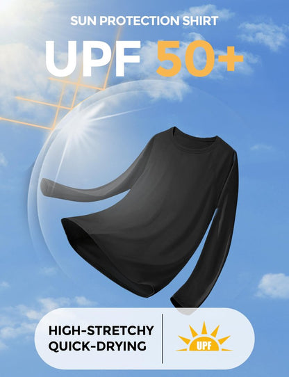 Rash Guard for Women UPF50+ Sun Shirt, Long Sleeve UV Protection Shirts Women Quick Dry Workout Shirts Hiking Swimming Tops (Large, Black)