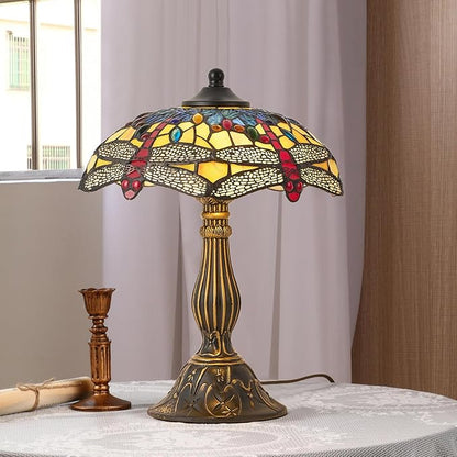 Tiffany Style Table Lamp, 12 Inch Stained Glass Lamp, Antique Table Lamp, Bedside Lamp, for Nightstand Bedroom Living Room Home Office, Include LED Bulb
