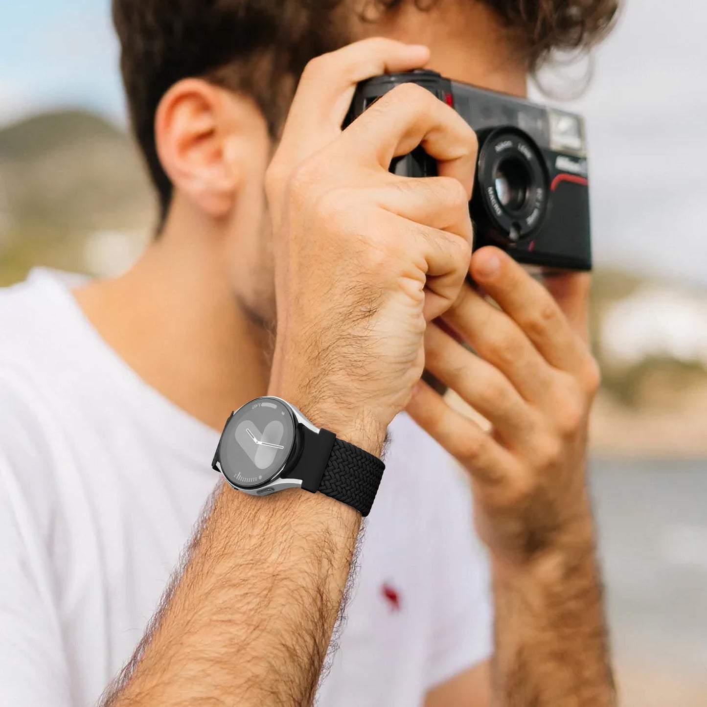 One Click Fabric Bands for Samsung Galaxy Watch 7 6 4 5 FE Band 40mm 44mm/for Galaxy Watch 6 4 Classic 43mm 47mm 42mm 46mm/ 5 Pro 45mm,No Gap Magnetic Elastic Braided Nylon Sport Strap Men Women