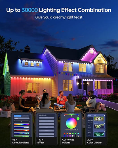 ASAHOM AI Permanent Outdoor Lights S107F, 400FT with 288 RGBCW LED Lights and Dual Output, 30,000 Lighting Effect Combination, IP67 Waterproof for House Christmas New Year and Daily Decoration, White