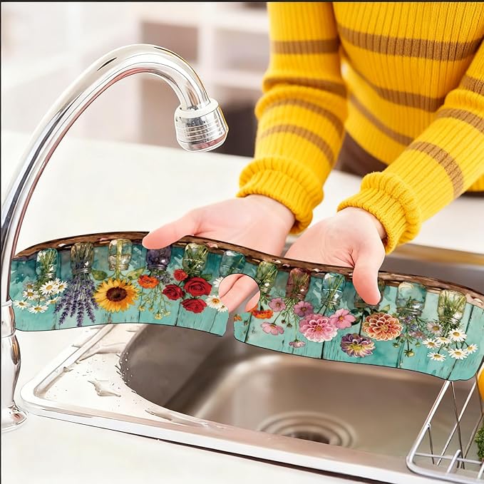 2 Pcs Kitchen Sink Splash Guard Faucet Mats Colored Glass Vases