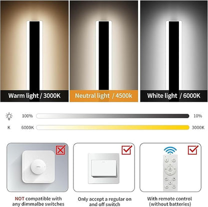 Mikeru 2pack 47.2inch Outdoor Wall Light Fixtures, 10%-100% Dimmable Outdoor Wall Lights Exterior Front Porch Light 3000-6000k Wall Mounted Led Lighting for Basement, Shop,Garage Lighting