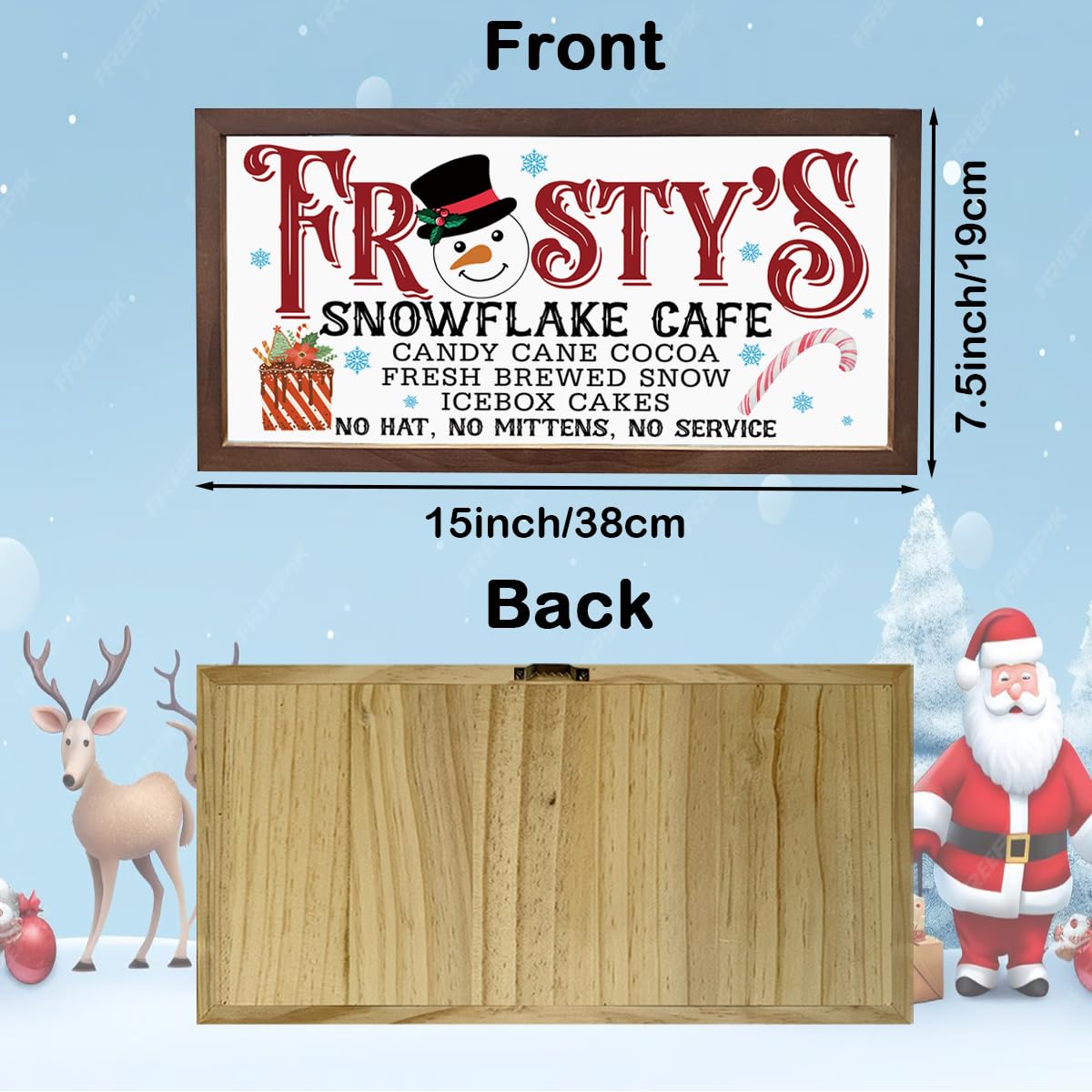 Christmas Decor Signs, Frosty's Snowflake Cafe Sign, Snowman Decor, Wall Decors Art, Winter Home Decoration, Coffee Station Decors, Cafe Decoration, Rustic Framed Wooden Plaque 15×7.5×0.3 inches