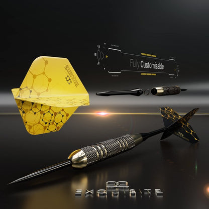 CC-Exquisite Premium Steel Tip Darts Set - Professional Darts, Brass Barrels, Metal Tip Darts, Extra Flights, (12) Aluminum Shafts 35/48, O-Rings, Dart Tool, Dart Sharpener, Darts Case