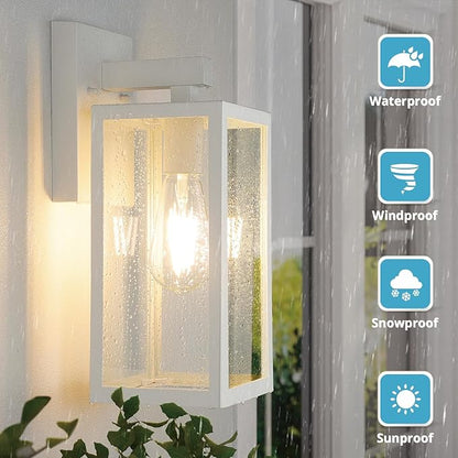MAXvolador Outdoor Wall Sconce, Exterior Waterproof Lantern Light Fixtures, White Porch Light Toughened Glass, Anti-Rust E26 Patio Lighting, 2 Pack