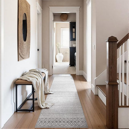 Washable Kitchen Rug Runner, 2'6''x8' Non Slip Washable Grey Long Runner Rugs, Low-Pile Non-Shedding Hallway Rug Carpet Runners for Entryway Kitchen Bedroom Bathroom