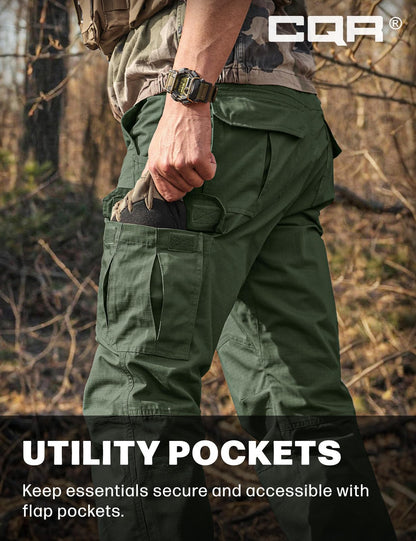 CQR Men's Tactical Pants, Water Resistant Ripstop Cargo Pants, Lightweight EDC Work Hiking Pants, Outdoor Apparel, Raider Green Kelp, 38W x 34L