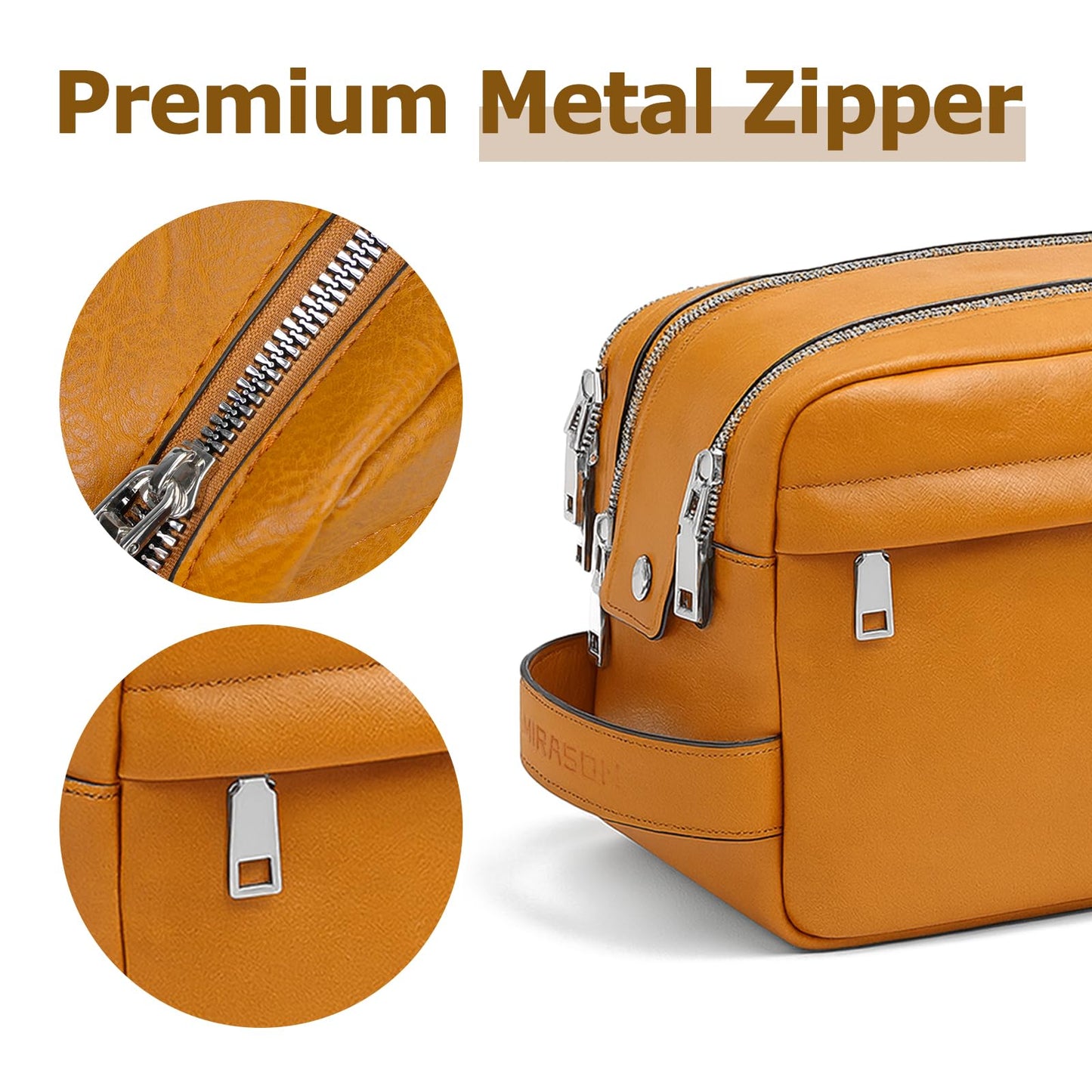 MIRASON Travel Toiletry Bag for Men Thickened Leather Travel Bag for Toiletries, Dopp Kit Water-resistant Shower Bag for Shaving Gym Bathroom Organizer Gifts for Men, Brown