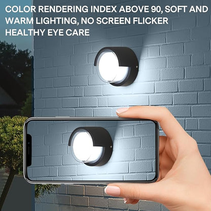 Modern Outdoor Wall Sconces - 2 Pack Minimalist Style Waterproof Wall Mount Lights - 6500K Black Cold Lights - Circular Aluminum