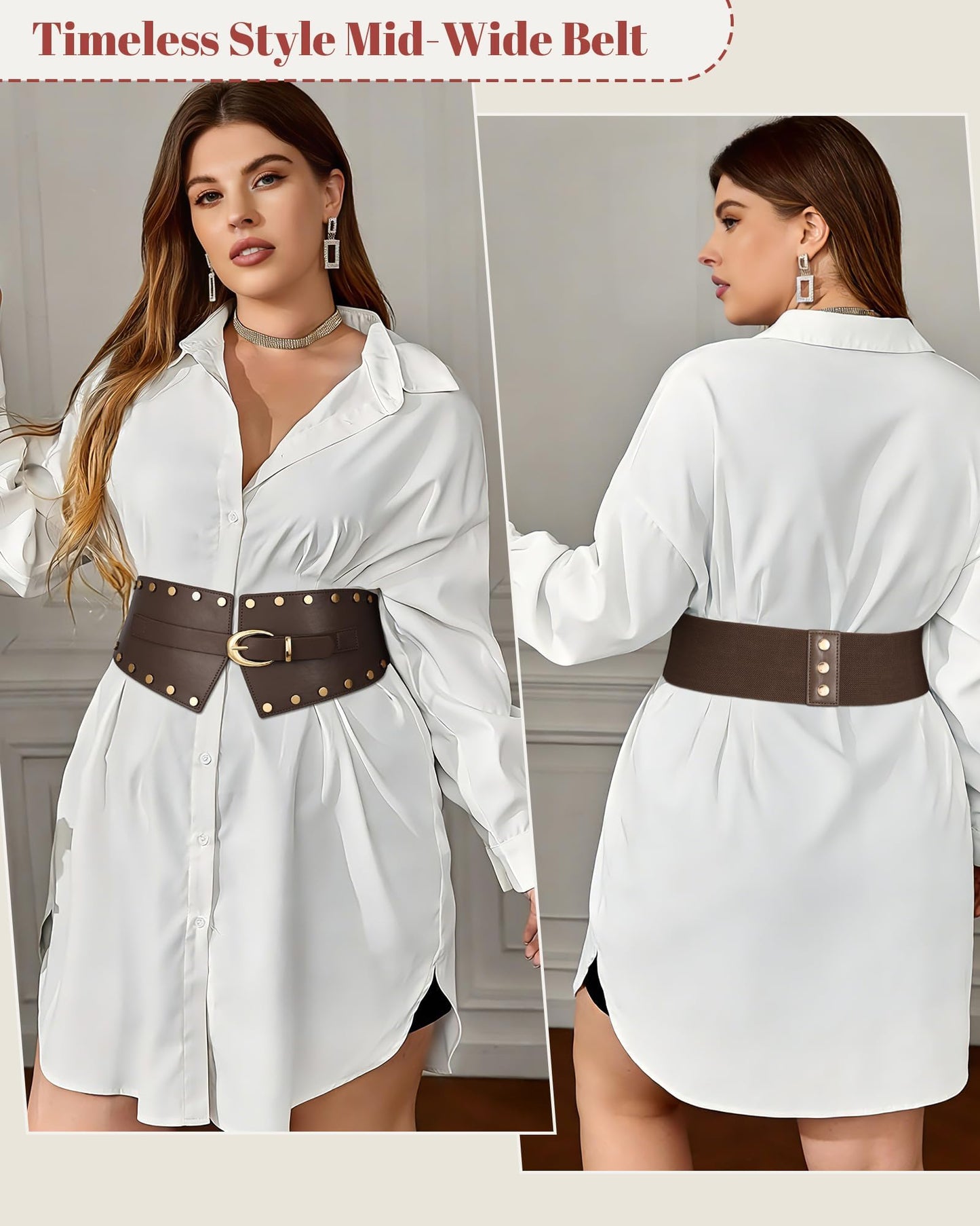 JKEEMI Women Wide Elastic Belt Studded Rivets Stylish Waist Cinch Belt for Dresses Coat