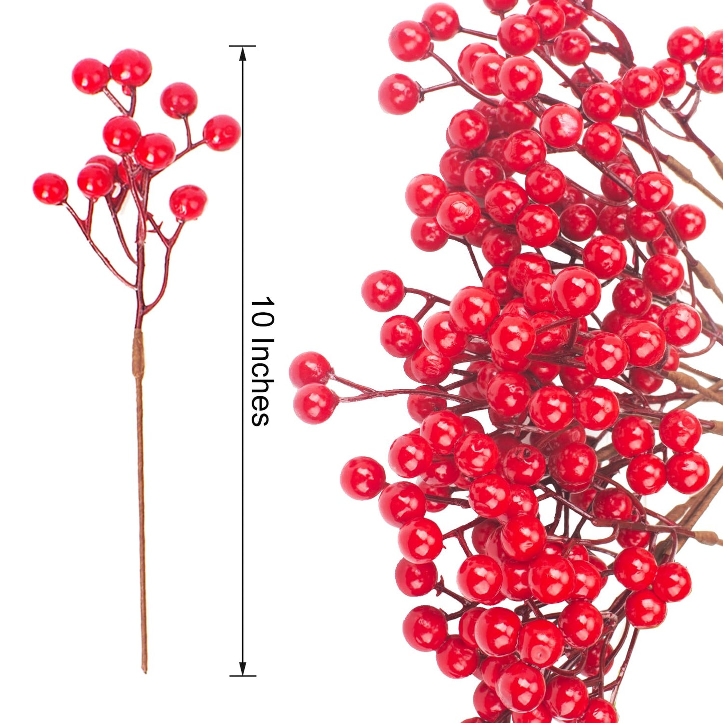 Grunyia 20 Pack Christmas Artificial Red Berry Stems Fake Holly Berry Pick for Christmas Tree Decorations DIY Crafts Xmas Ornaments Wedding Holiday Home Decor
