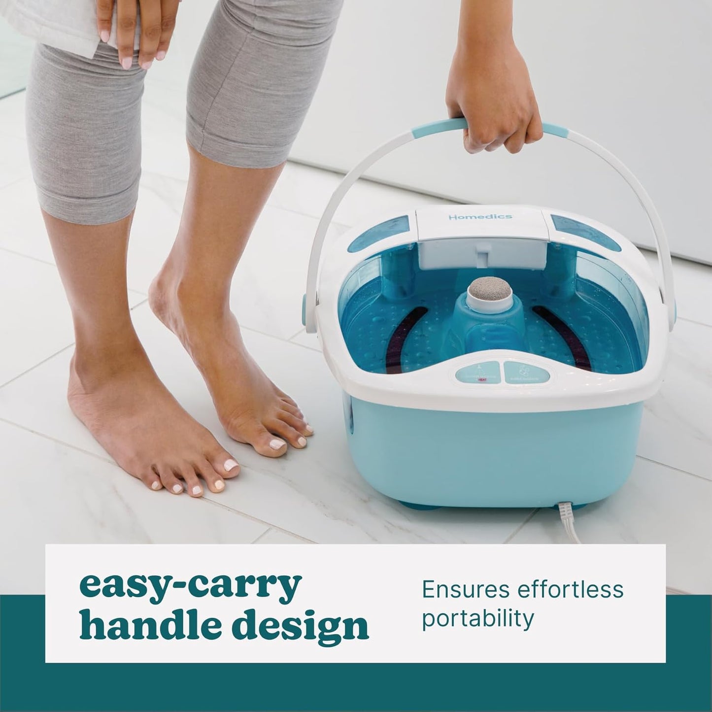 HoMedics Shower Bliss Foot Spa, Shower Massage Water Jets, Pedicure Center with 3 Attachments, Toe-Touch Control, FB-625H