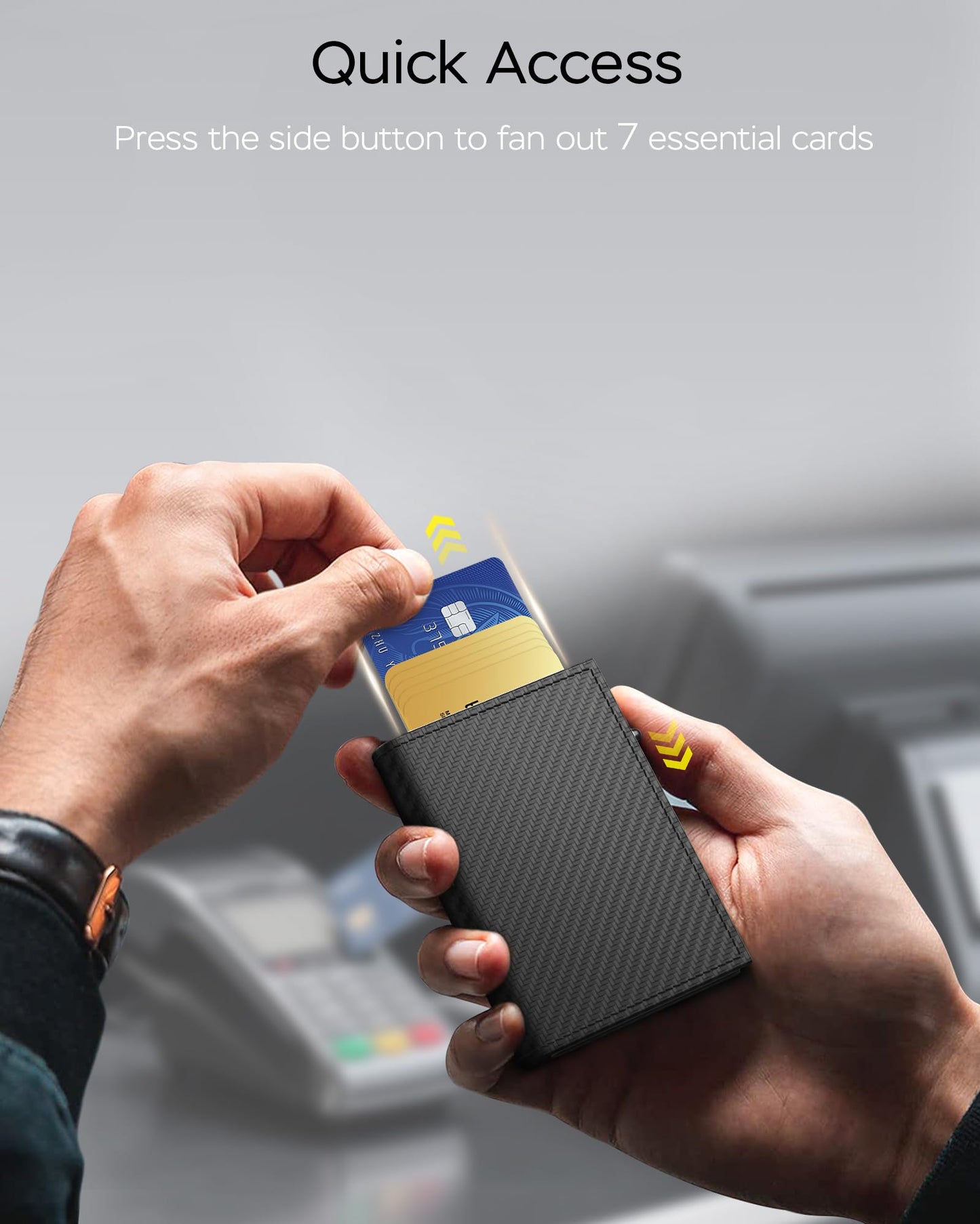 RFID Wallet for Men with Smart Pop Up Card Holder, Trifold Slim Minimalist Front Pocket Wallet with Metal Case ID Window Cash Slot & Magnetic Closure, 11+ Cards 10+ Bills Capacity, Gift for Men / Him