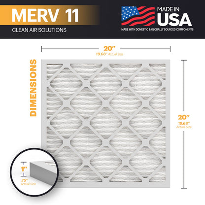 BNX 20x20x1 MERV 11 Air Filter 2 Pack - MADE IN USA - Electrostatic Pleated Air Conditioner HVAC AC Furnace Filters - Removes Dust, Mold, Pollen, Lint, Pet Dander, Smoke, Smog
