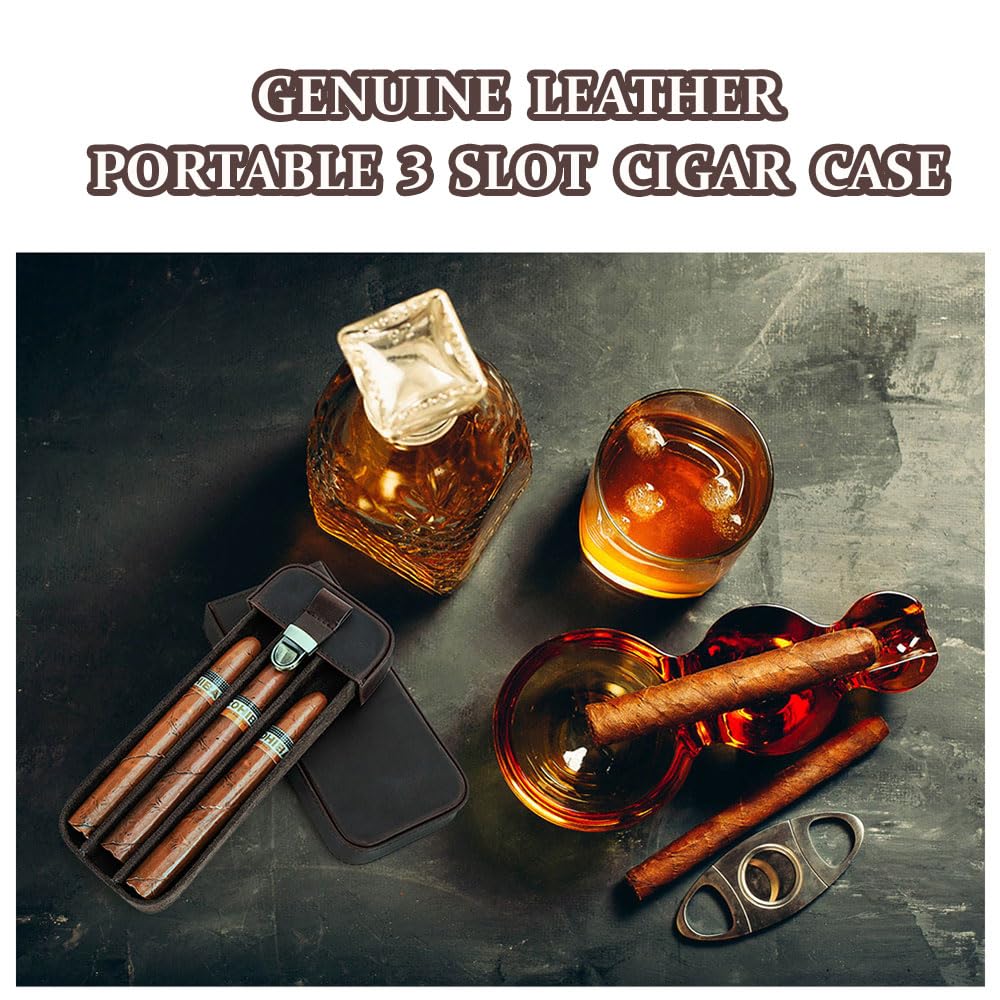 CONTACTS Crazy Horse Leather Cigar Case Travel Cigar Box 3 Slot Cigars Humidor Sleeve Portable Organizer by Handmade