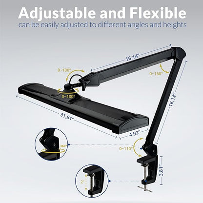 Ultra Bright 4500 Lumens Powerful Professional Eye Care LED Desk Lamp - Brightness Adjustable, Modern Task Light for Home, Beauty, Crafting, Office, Workbench (Daylight, Dimming, Black)