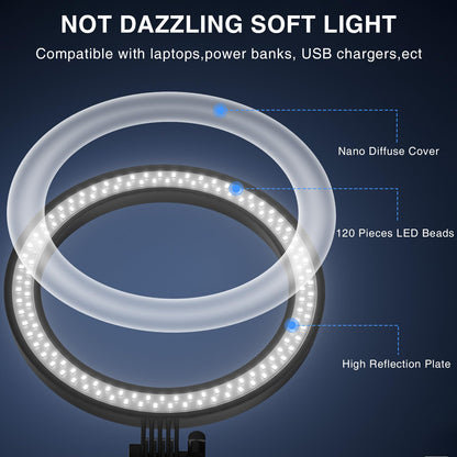 Desk Ring Light with Stand, 10.5'' Selfie Phone Light for Video Recording, Adjustable Circle Ringlight for Computer Laptop Zoom Meeting, Conference Video Calls, Podcast, Streaming, Photography