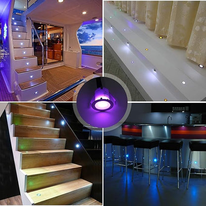 LED Deck Light Kit 0.1W-0.3W Low Voltage RGB Outdoor Lighting with Protecting Shell,6Lm IP67 Waterproof Outdoor Step Stairs Garden Yard Patio Landscape Decor Lighting(RGB,10pcs Black Border)