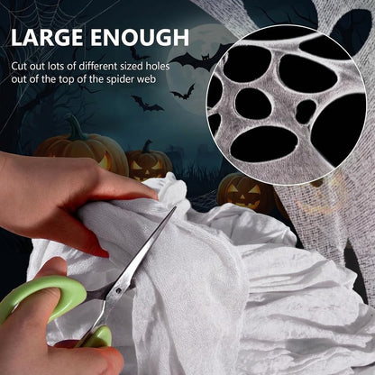 wymulot 1600 Sqft （After Streched with Holes） Uncut Giant Spider Web Halloween Decorations Outdoor with 10 Ground Nails Stretchy Beef Cloth Netting Cut-Your-Own Flexible Elastic for Yard Party Decor