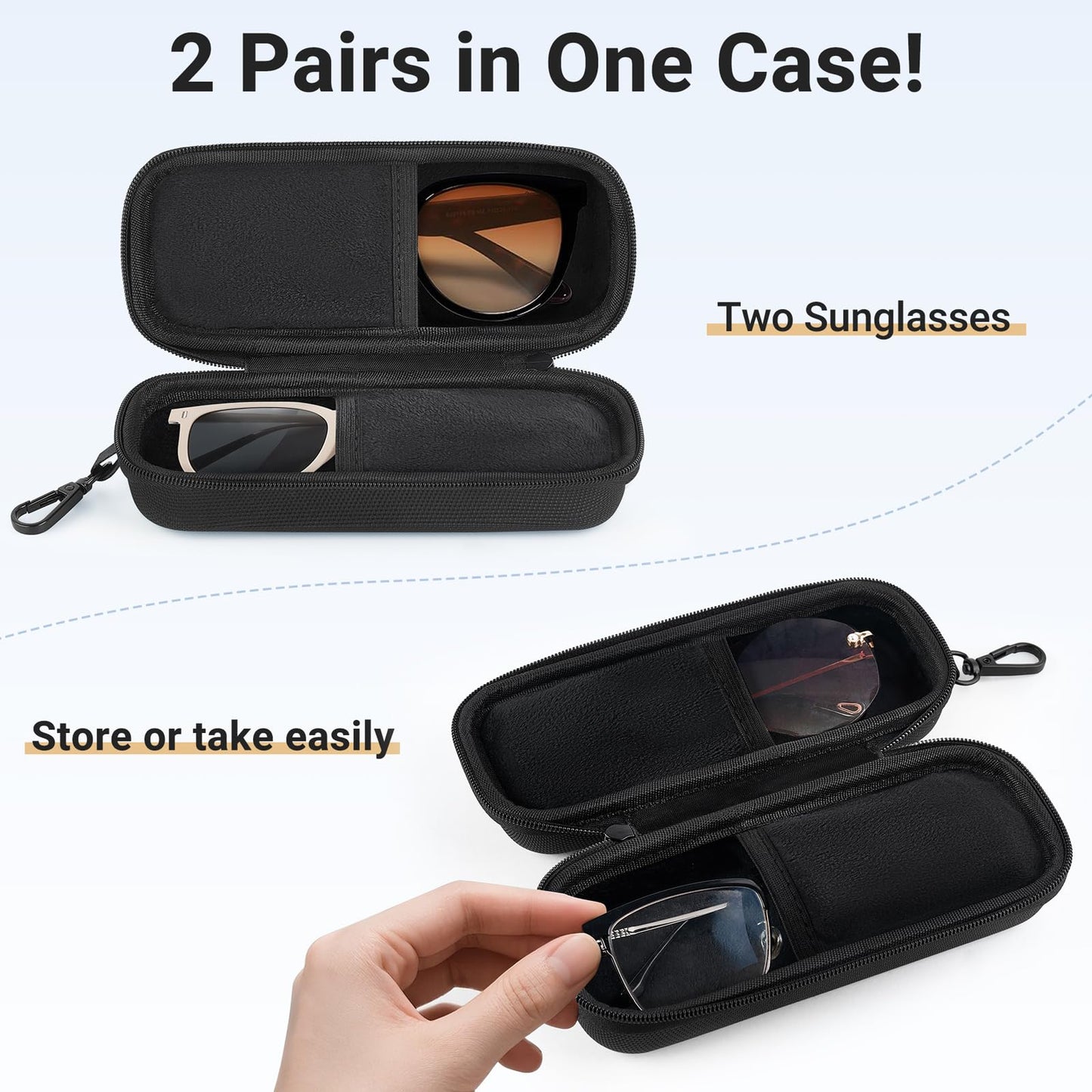 Mkono Double Eyeglasses Case, EVA Hard Shell Travel Sunglass Organizer with Zipper Closure Multiple Glasses Case for Travel (Black)