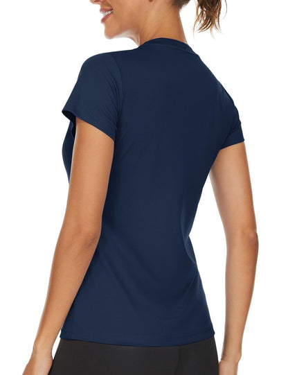 TACVASEN Women's Short Sleeve Workout Top Quick Dry Breathable V Neck Athletic Tee Shirt Dry Fit Gym Sports Activewear Navy L