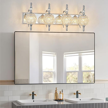 Modern Crystal Bathroom Vanity Lights Fixtures Over Mirror Chrome Vintage 4-Lights 28 Inch Bathroom Light Fixtures Glass Crystal Vanity Lights