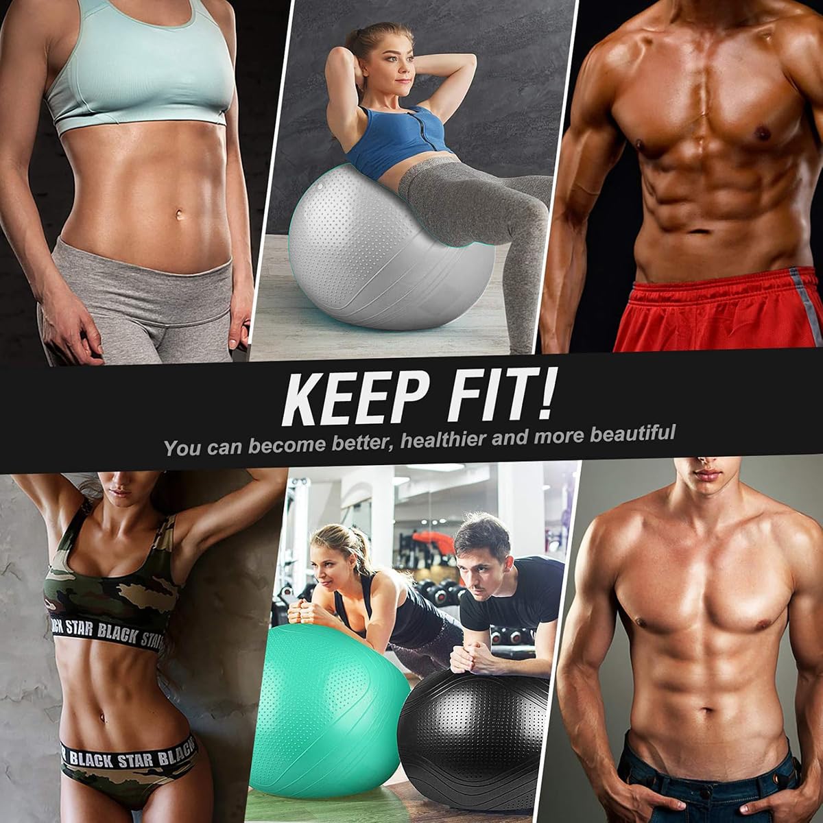 Gruper Yoga Ball, Multiple Sizes Non Slip Exercise Ball for Workout, Birthing, Balance, Stability, Pregnancy, 2200LB Capacity, Anti Burst Chair for Home and Office, Includes Quick Pump & Fitness Guide