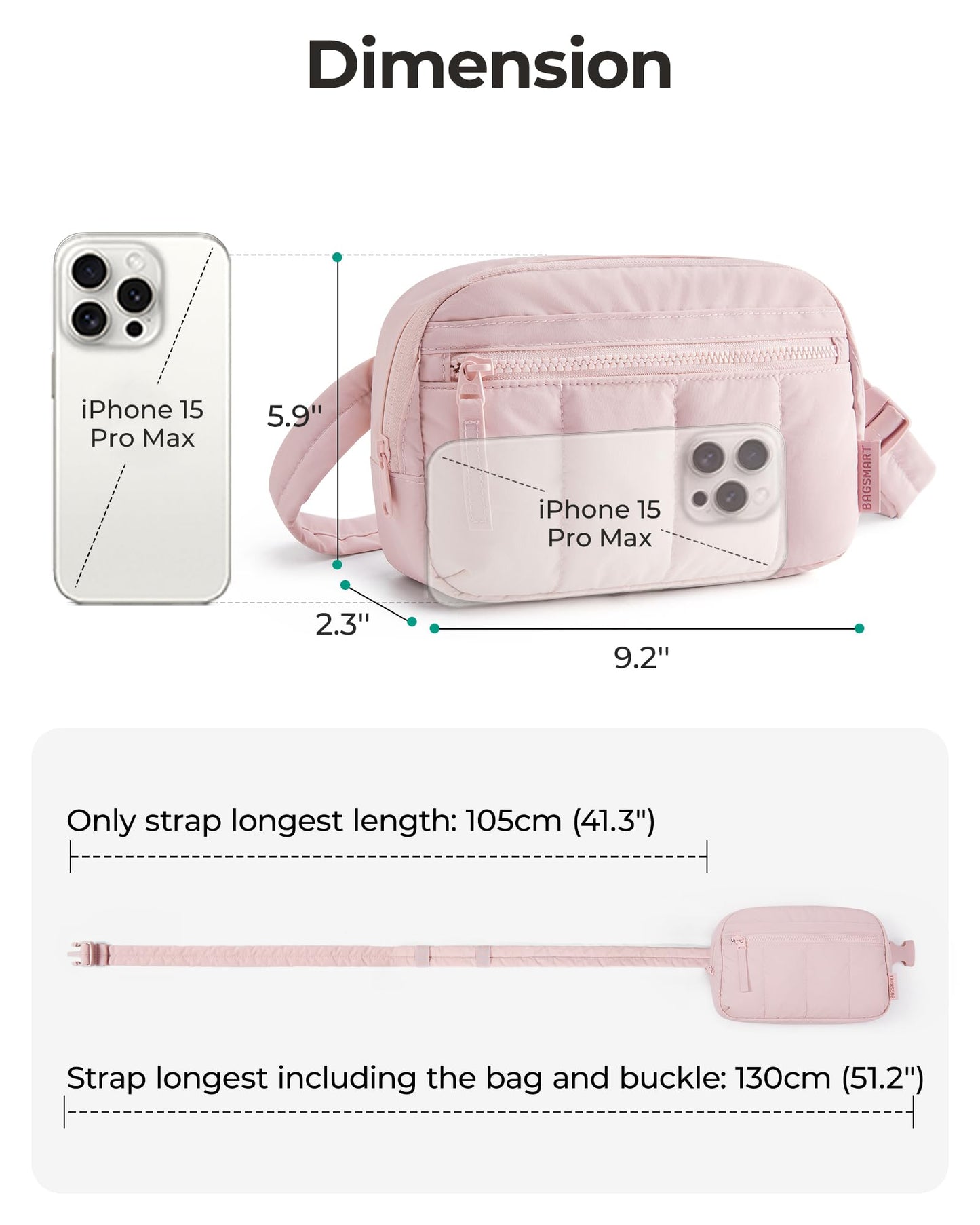 BAGSMART Fanny Packs for Women Cross Body, Quilted Puffy Belt Bag with Pockets, Fashion Waist Packs for Traveling Hiking Black