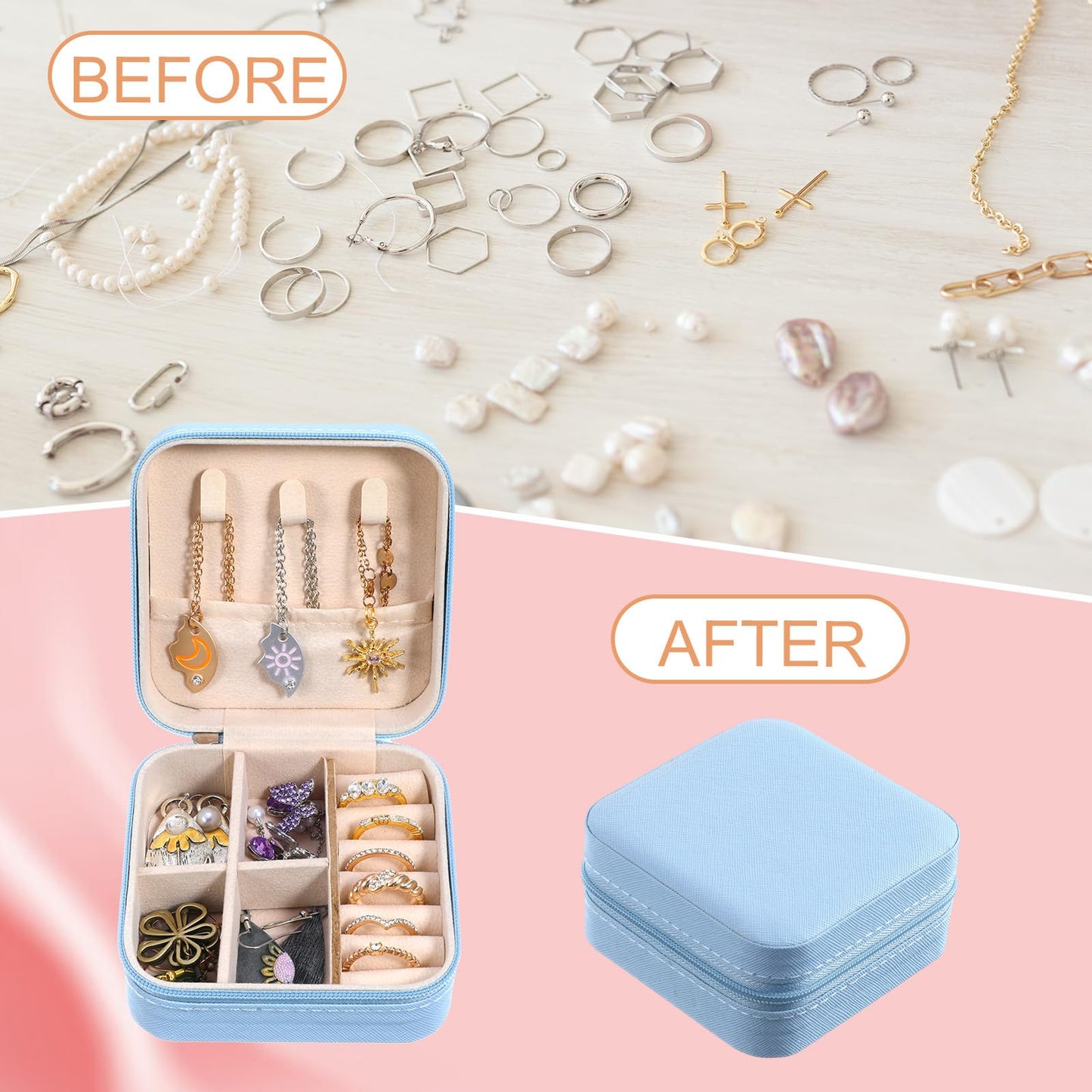 8 Pack Travel Jewelry Case Small Travel Jewelry Box Bridesmaid Gifts Jewelrys Box, PU Leather Small Jewelrys Case Organizer Storage for Rings Earrings Necklaces, Beauty Gifts for Women Girls (Blue)