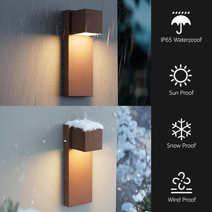 2 Pack 13" Modern Outdoor Led Wall Light,16W 3000K 1200Lumen Porch & Patio Hardwired Wall Mount Wall Sconces,Exterior IP65 Waterproof Aluminum Wall Lamp for Front Door Garage Garden(Rust)