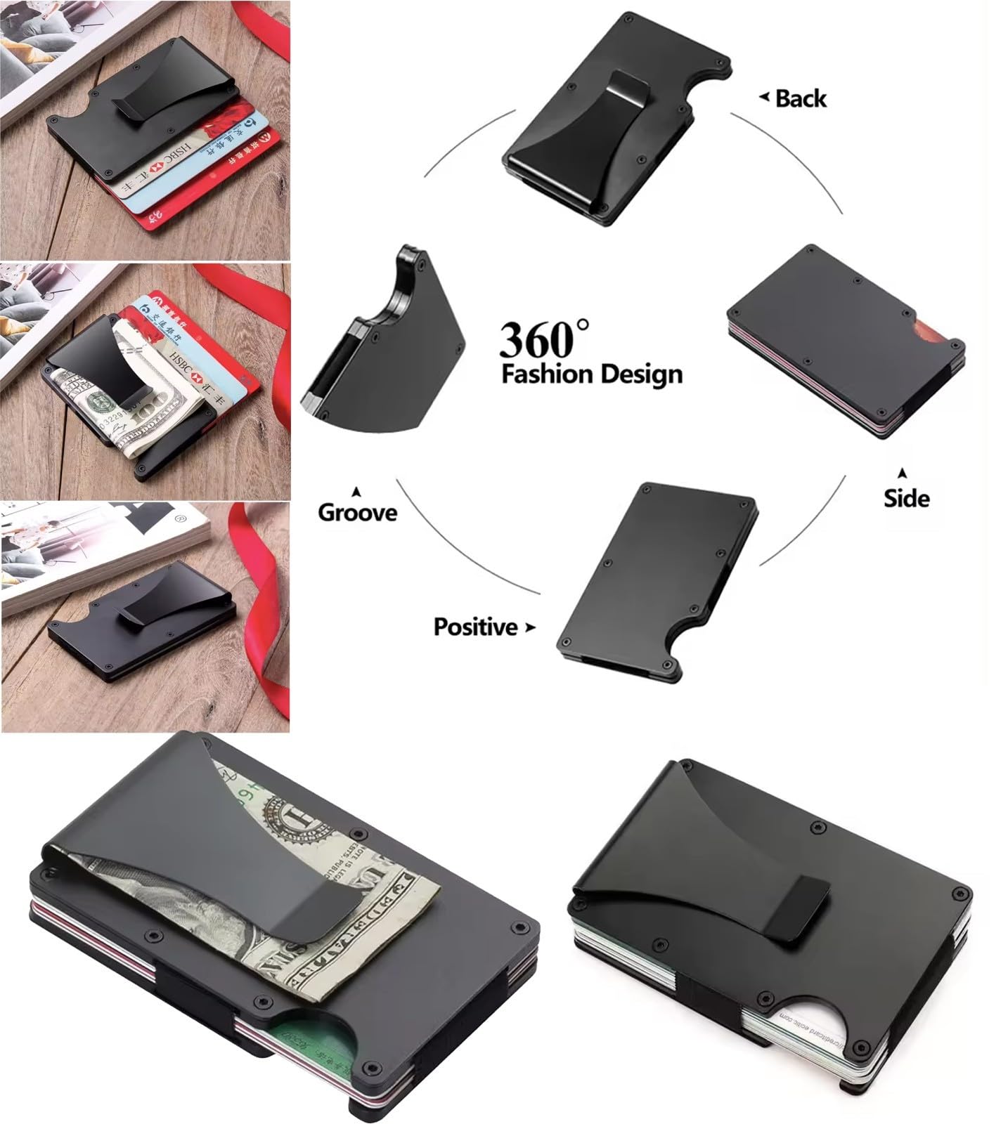Leatherboss Wallet for Men RFID Blocking Minimalist Metal Card Holder with Money Clip Holds Credit Cards and Cash (Silver)