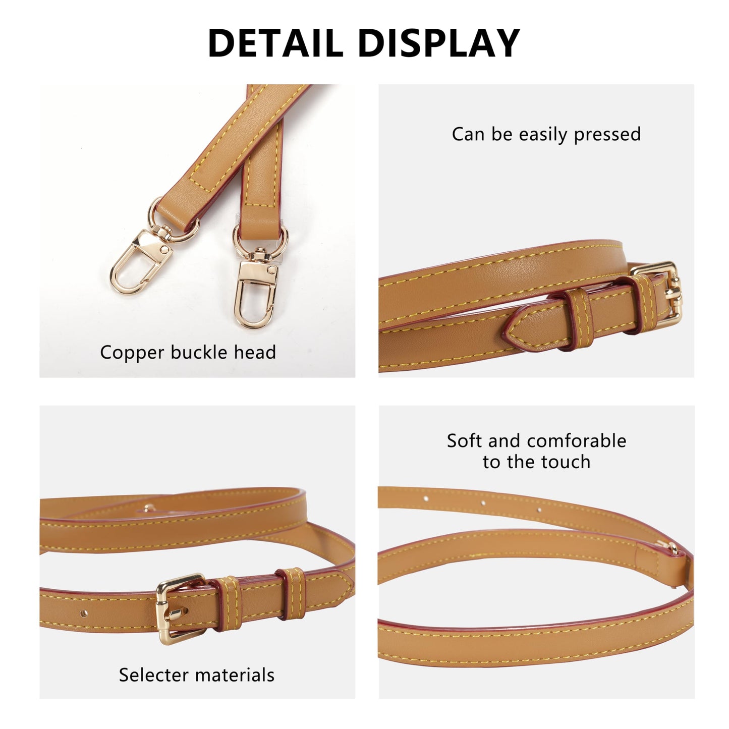 LvansWtl Adjustable Vachetta Leather Replacement Strap, Compatible with Diane，Pochette，Saumur，Boulogne Crossbody/Single-Shoulder/HOBO Bags with Length 37.8-48.43in (0.59" Width)